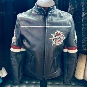 Avirex RARE Vintage Utica Impalas Runners Rounded Collar Gray Leather Jacket